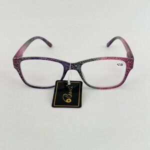 Bevi +2.50 Red & Purple Cheetah Square Reading Glasses